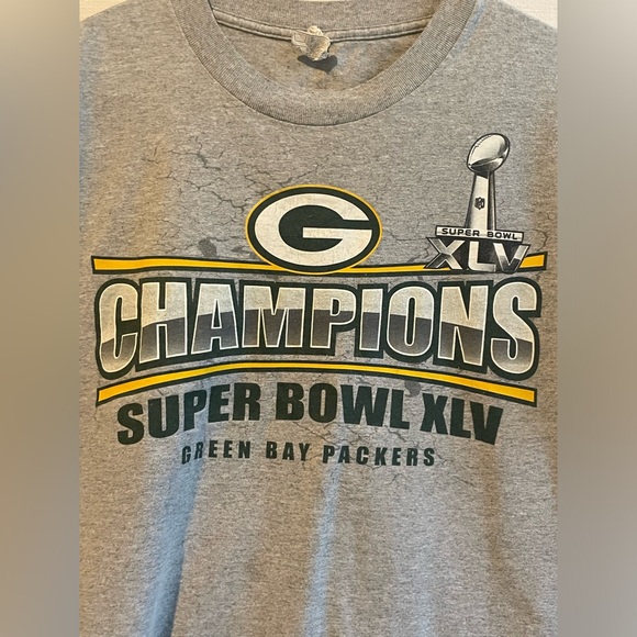 Alstyle Green Bay Packers Super Bowl XLV Champions Gray T-shirt Men's Size L NFL - Picture 3 of 7